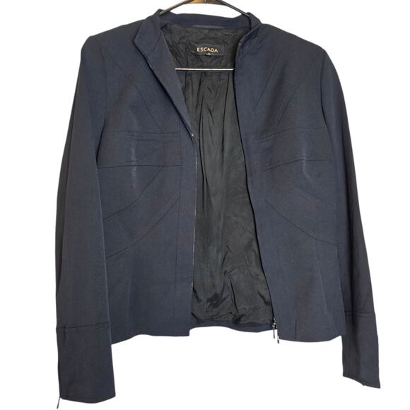 Escada Black Nylon Zip Up French Collar Jacket Size 38 Medium 8 - Picture 2 of 8